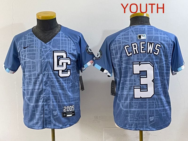 Youth 2025 Washington Nationals #3 Crews Blue Joint Name Nike MLB Jersey style 1->youth mlb jersey->Youth Jersey